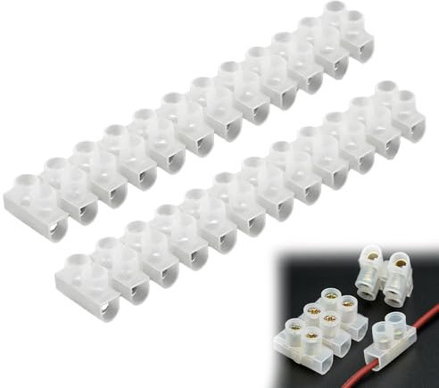 2 Pack 30A Electrical Connector Blocks 30 Amp 12 Way White Terminal Block Strip Electrical Terminal Connector Strips Electric Wire Chocolate Chock Blocks Connecting for Wiring Cable