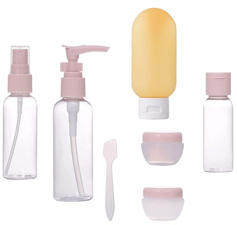 Flacons de Voyage Transparents - Set Complet pour Shampoing, Crème & Spray (Bouteilles, Vaporisateur, Pompe, Pots + Accessoires) - Valise Cabine & Vanité | Anti-Fuite & Conforme Avion-3 Pièces