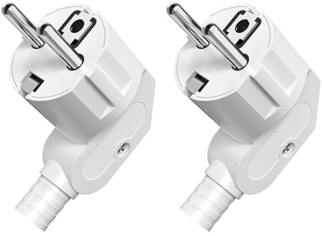 Spina Schuko, spina 250 V, spina di alimentazione con scarico della trazione, spina con contatto di protezione con manicotto antipiega, resistente agli spruzzi d'acqua e durevole, IP20, infrangibile