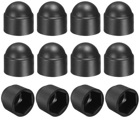 QUARKZMAN 12 st Hexagonala mutterskydd, M12 x 18 x 23 mm plastlock kupolform för skydd av sexkantiga muttrar och skruvar för interiör utomhus och bilar, svart