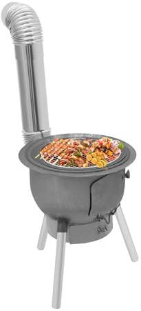 Multifunction Wood Burning Stove with Grill Rack, Portable Camping Stove with Chimney Chinese Wood Stove Charcoal Grill for Outdoor Cooking BBQ Backyard