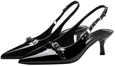 Slingpumps damer läder spets, pumps damer elegant arbete hälskor kattunge klackar högklackade skor slingback klackar spänne kvällsskor bröllop fest spännpumps sommar bröllopsskor