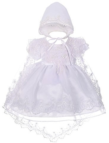 Lito Angels Vestido de Bautizo para bebé niña con Cuentas festoneadas Bordadas, Ropa de Bautismo con capó y Capa, 0 a 3 Meses, Blanco