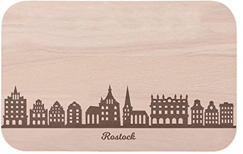 Frühstücksbrettchen Rostock mit Skyline Gravur - Brotzeitbrett & Geschenk für Rostock Stadtverliebte & Fans - ideal auch als Souvenir