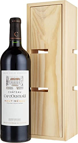 Château Cap l'Ousteau - Coffret Vin Rouge Grand Vin Médoc - Mini Cave à vin caisse bois (1 x 0.75 l)