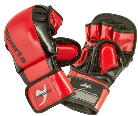 Ju-Sports MMA Sparring Handschuhe Carbon - rot, PU I Allkampf/MMA Handschuhe mit Handrückenpolster I Robuster Daumen- & Ballenschutz fürs Training I Größe XL