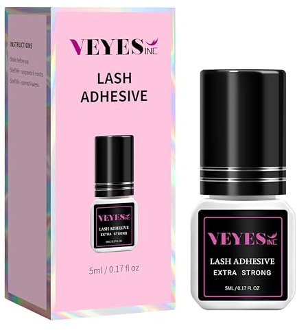 VEYES INC Eyelash Extensions Glue - Extra Strong Professional Lash Glue 5ml 1 Sec Drying time Retention - 8 Weeks Black Adhesive for Semi-Permanent