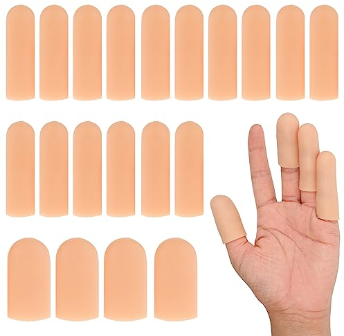 20 PCS Gel Finger Cots, Silicone Finger Protectors, Finger Sleeves for Dry Skin, Rubber Finger Covers for Finger Cracking, Wound, Hand Eczema, Finger Arthritis and More (2 Size, Nude)