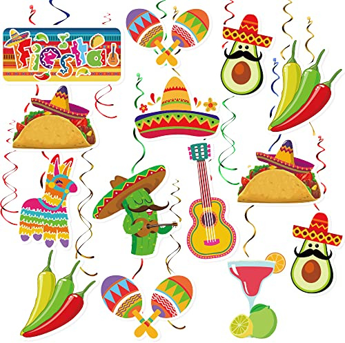 30PCS Mexican Fiesta Party Hanging Swirl Decorations, Fiesta Cinco De Mayo Party Supplies, Taco Twosday Birthday Theme Decor, Taco Party Fiesta Ceiling Decorations Bachelorette