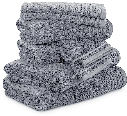 Möve Handtuchset New Classic 8-TLG Handtücher - 2X 20x15 cm + 2X 30x50 cm + 2X 50x100 cm + 2X 67x140 cm, 100% Baumwolle, Stone