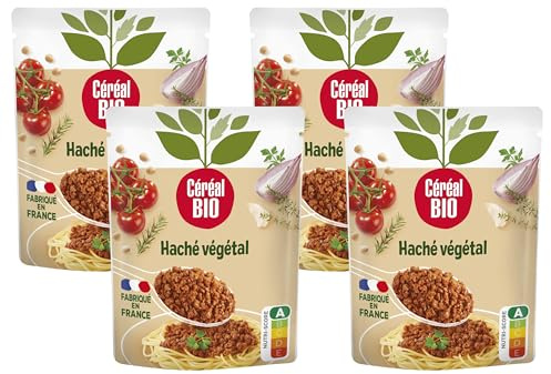 Céréal Bio Haché Végétal façon Bolognaise au Soja - Sachet Micro-ondable, Rapide à Réchauffer - Végan et Bio - 250g - 206462 (Lot de 4)
