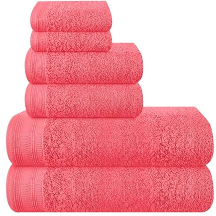 MALLONI HOME Ultra Soft 6er-Pack Baumwoll-Handtuch-Set, enthält 2 übergroße Badetücher 70 x 140 cm, 2 Handtücher 40 x 60 cm und 2 Waschbetten 30 x 30 cm, Korallenorange