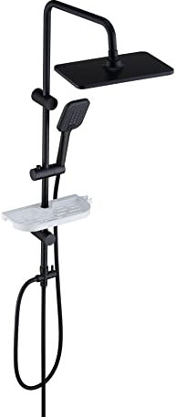 Florenta Regendusche Duschsystem ohne Armatur, Duschset mit Edelstahl Duschstange, Duschsäule mit ABS Duschablage, Kopfbrause, Handbrause Mattschwarz (T-3020MB+AB)