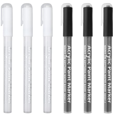 Jeffdad Acrylstifte für Steine Wasserfest, 6Pcs Steine Bemalen Permanent Marker Stift 0.7-2mm Feine Spitze Lackstift Schnelltrocknend Paint Pen für Glas Leinwand Metall Holz Reifen(weiß + schwarz)