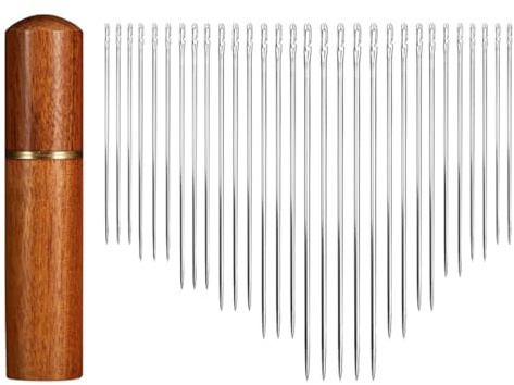 30 Piezas Agujas para Coser a Mano, Agujas Autoenhebrables en Varios tamaños, Agujas Ciegas con 1 caja de agujas de madera, Agujas de Coser Autoenhebrar para Personas Mayores y Ciegas
