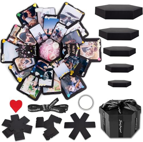Explosion Box, Explosion Geschenkbox mit 6 Gesichtern, Überraschung DIY Fotobox Geschenk Scrapbook Faltbare Geschenkbox Handgemachtes Gedenkalbum für Hochzeit Geburtstag Valentinstag Jahrestag