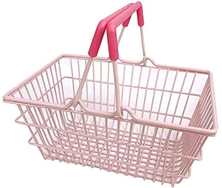 HAOHIZE Liten rosa trådkorg, trådkorgar för att organisera bärbara korgar för dagligvaror skafferi förvaringskorg med handtag Metallkorg för shopping, kök, garderob, badrum