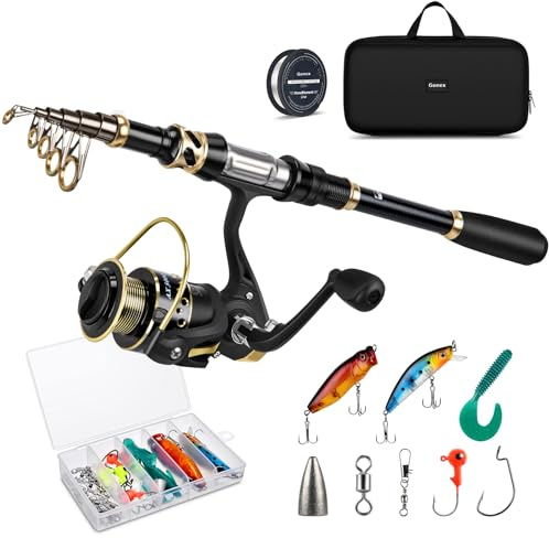 Gonex Canna da Pesca e Mulinello Combo Set di Canne Telescopica con Lenza, Kit di Esche da Pesca e Borsa per Il Trasporto, 1,8