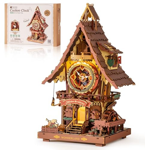 ROBOTIME Puzzle 3D Horloge à Coucou en Bois pour Adultes,Kit de Modèle à Construire,Horloge Fonctionnelle avec Son du Coucou,Décoration Maison,Cadeau pour Adolescents&Adultes,LC901C (Couleur Vintage)