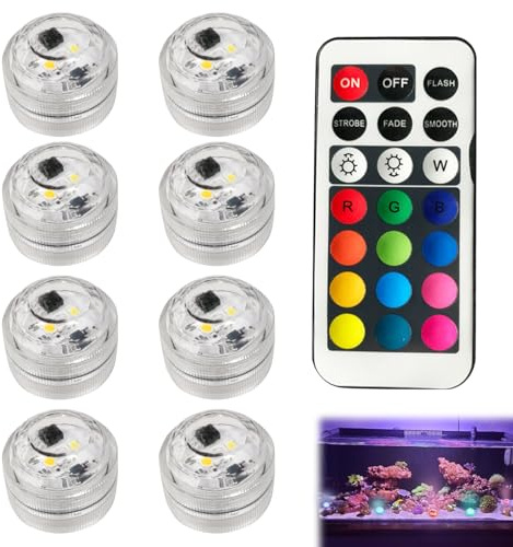 8 PCS Small Submersible LED Lights with Remote, Hot Tub Lights Underwater, Waterproof Led Llight, Lazy Spa Light for Hot Tub for Pools Aquariums Vases Pond Garden Parties Holidays [Energy Class A]