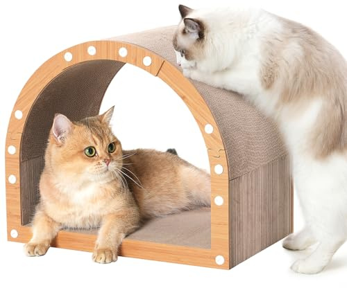 Avont Cardboard Cat Scratcher House, Kitten Scratching Tunnel Board, Modern Scratch Pad for Indoor Cats, Durable Corrugated Cardboard Scratcher for Kitty