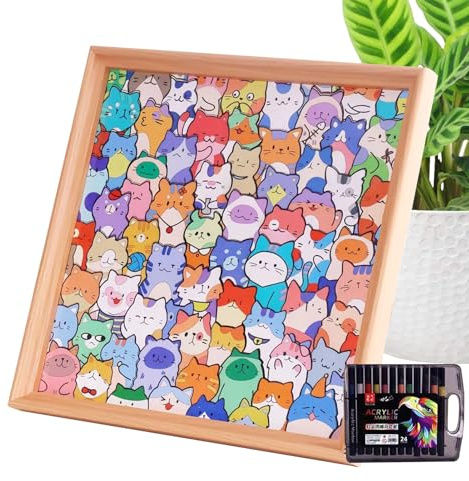 Krmoau Puzzle interactif à peindre | Puzzle 2 en 1 en bois avec motif chat et cadre photo pour adultes, pour adolescents, hommes, femmes, filles, cheminée, bibliothèque, armoire, table basse