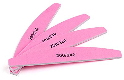 J Shop Lime à ongles 5 pièces demi-ronde rose 200/240 Grits pour manucure pédicure limes Double face ponçage polissage des ongles tampon