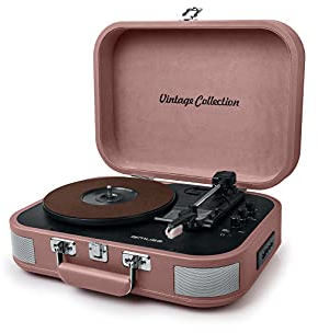 Muse MT-201 BTP - Giradiscos Muse Tres velocidades, Bluetooth, USB y Lector de Tarjetas SD, Rosa