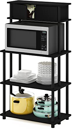 Furinno TURN-N-TUBE Coffee Bar, 5-Tier Bakers Rack, Kitchen Shelves with Top Cabinet, for Pantry Organizers and Storage, Kitchen Organization, Americano