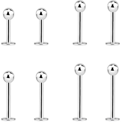 Body CAC 8PCS-16G Surgical Steel Labret Earring 3mm Plain Balls, Flat Back Monroe Lip Ears Small Helix Studs Conch Tragus Piercing Jewellery