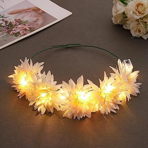 Vakkery Light Up Flower Crown Headbands LED Glow Flashing Hair Garland Headdress Wedding Party Festival Hair Accessories for Women and Girls