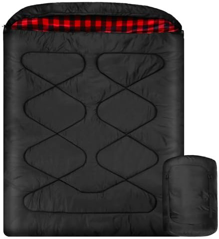 Mcota Baumwollflanell Doppelschlafsäcke für Winter, wasserdichter Queen-Size-Schlafsack für 2-Personen-Kaltwettercamping, Rucksack oder Reisen, doppelte breite Schlafsäcke für Familie oder Paare