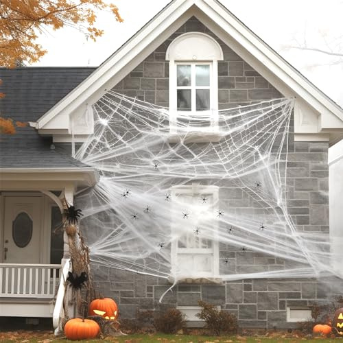 200 g Tela de Araña Halloween, Tela Araña Halloween con 30 Arañas Pequeñas, Telarañas Halloween, Terrible Decoración Web de Halloween Spider Adecuada para Patio, Jardín y Casas