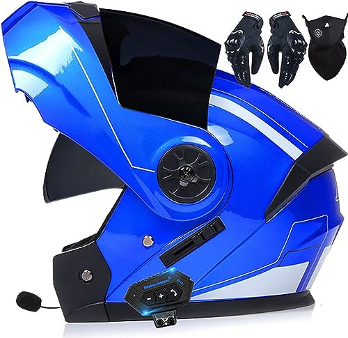 Letetexi Motorcycle Flip-Up Modular Helmet With Bluetooth, DOT/ECE Approved Full Face Motorbike Scooter Crash Helmet, Double Anti-Fog Visors for Men and Women
