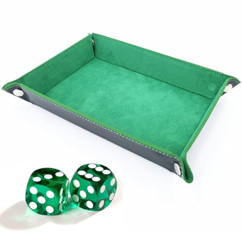 MenYiYDS 1 Pcs Klappbares Würfeltablett Rechteckig PU Leder, Samt Würfelbrett für Dungeons & Dragons RPG Würfelspiel D&D und andere Tabletop Spiele (Grün)