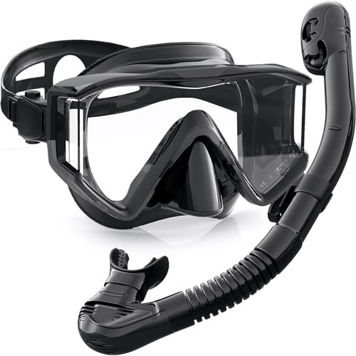 Zeligerstar schnorchelset Erwachsene, Verbesserte tauchmaske und Schnorchel, Dry-Top-Schnorchelmasken-Set, Professional Adult Snorkeling Gear for Swimming Diving Scuba (Schwarz)