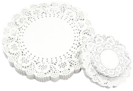 AOEVUIR 156 Pcs Spitzenpapier für Kuchen Rundes Tortenspitze Küche Backpapier Weißes Papierdeckchen Tischset Papier für Hochzeit Geburtstag Party Kuchen Pizza Pappteller 4.5 6.5 8.5