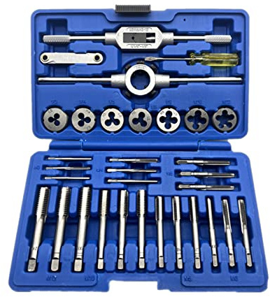 ACAGALA Juego de 32 machos de roscar y terraja HSS, M3-M12, de carburo de tungsteno