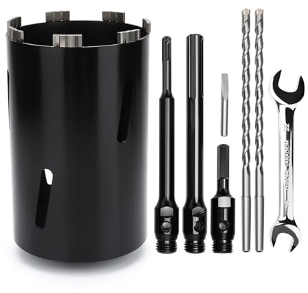 Corona di foratura 160 mm, lunghezza utile 200 mm con codolo Sds Plus, 220 mm, Sds max 220 mm, codolo esagonale 110 mm, punta di centraggio 10 x 240 mm, per muratura