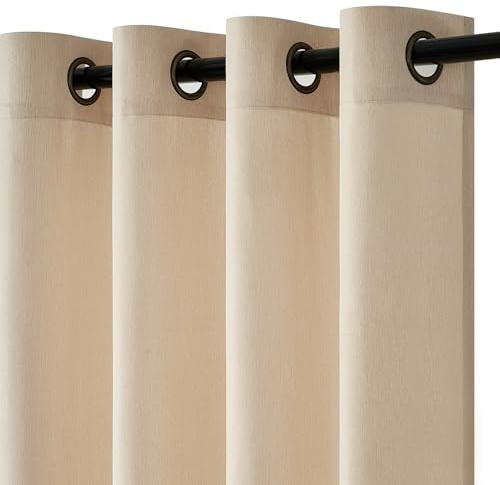 Topfinel Rideaux Voilage Beige Faux Rideau en Lin Filtrer la Lumière avec Oeillets Rideau Voilages Décorative Voile de Fenêtre Draperie Intérieur Vintage pour Salon Chambre Bureau 140x225cm 2 Panneaux