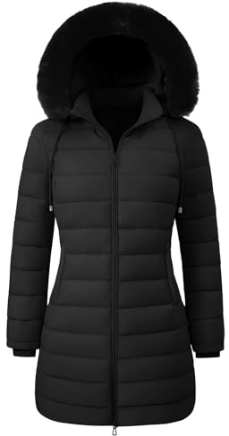RITOSTA Cappotto Donna Invernale Lungo Elegante Giacca con Cappuccio Caldo Parka Autunno Invernali Giubbino Imbottito Giubbotto Casual Giacca Pile Outwear con Tasche Cappuccio Rimovibile in Pelliccia