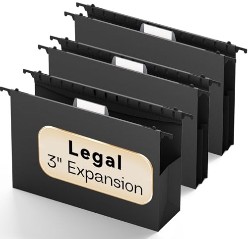 NORDUN 6 Pack Plastic Black Legal Hanging File Folders Extra Capacity