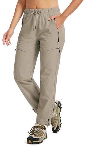 MoFiz Pantalons de Randonnée Femme Outdoor Cargo Trekking | Déperlant, 5 Poches Zippées, Protection UV, Décontracté, Stretch, Léger, Montagne, Cordon de Serrage