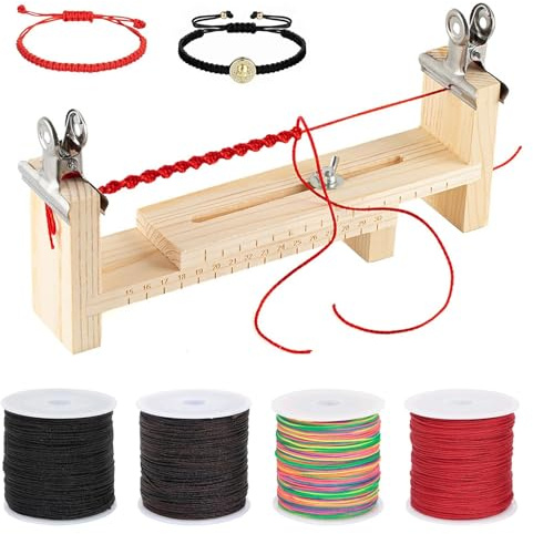 Eulihent Fabbricante di Braccialetti Regolabile U Forma Telaio Legno per Infilare Legno Paracord Jig Macchina Strumento Braccialetto Bracciale in Paracord Tessitore con 4 Rotoli Fili per Intrecciare
