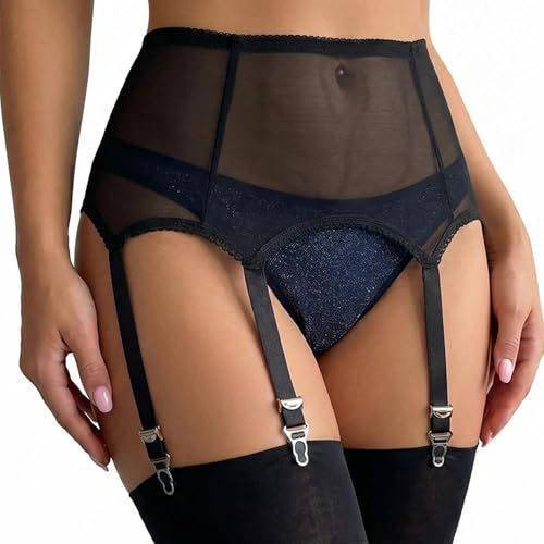 Eagerlove Porte-Jarretelles En RéSille Transparente Avec 6 Sangles Et Boucles MéTalliques Taille Haute AntidéRapants Pour Bas Cuissards Grande Taille
