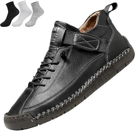 Kvinnors lädersneakers, kvinnor handgjorda läder bekväma skor dra på ortopediska stövlar skor, Svart, 4 UK Wide