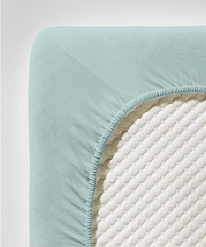 fleuresse Comfort Spannbettlaken (96 % Baumwolle, 4 % Elasthan), mit Rumdumgummizug, Ökotex Standard 100, für Matratzen bis 26 cm Höhe, 120 - 130 x 200 - 220 cm, aqua