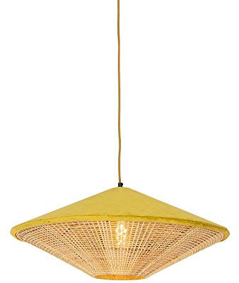 Qazqa - Landhaus I Vintage I Rustikal Landhaus-Pendelleuchte I Esstisch I Esszimmer I Pendellampe I Hängelampe I Pendellampe I Pendelleuchte I Lampe I Leuchte Gelb Samt mit Rattan 60cm - Frills Can I
