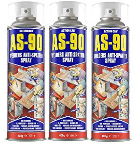 Pack Of 3 Action Can AS-90 Welders Anti-Spatter Fluid Spray Multi Use 400g wire feed lubricant, and post-weld corrosion inhibitor