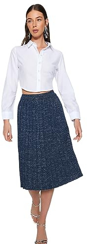 Trendyol FeMan Bodycon normal passform stickad kjol, marinblå, M, marinblå, M